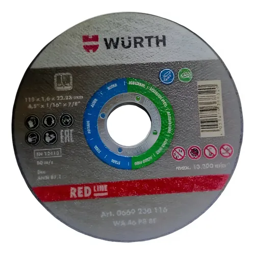 Disco de Corte Wurth Acero/inoxidable 115x1,6x22,2 X 10 Unid Negro