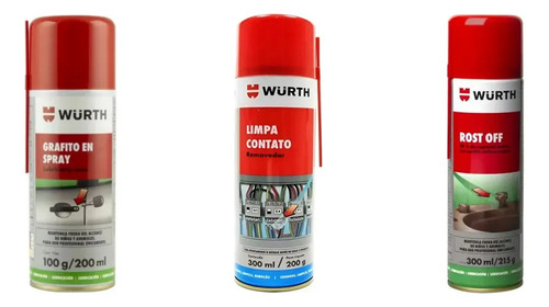 Kit Wurth: Grafito Aerosol 220ml + Limpiacontactos 300ml + Rost Off 98% 300ml